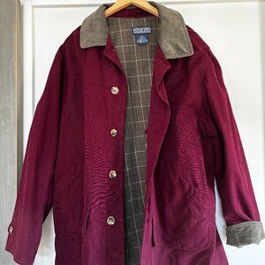 VINTAGE 90S LANDS END BURGUNDY PLAID LINED CHORE WORK FARM COAT JACKET SIZE XL